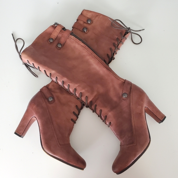 Sam Edelman Shoes - Sam Edelman 7.5 Sanford Riding Heeled Boots Victorian Heel Brown Leather Lace Up